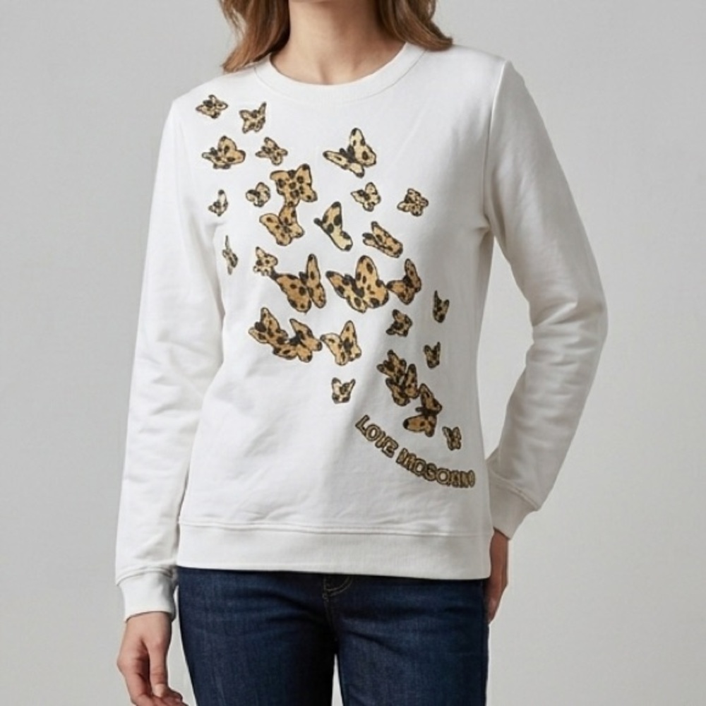 Love Moschino Butterfly Graphic Pullover Sweatshirt White Size 8